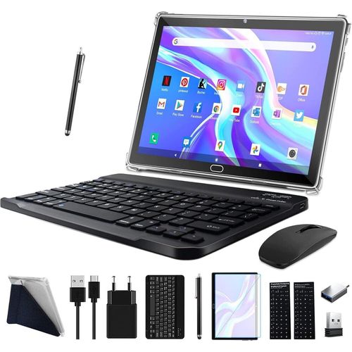 Tablet 10 Zoll Mit Tastatur Maus Stift, 4G LTE Mit 2 SIM 1 SD,4GB RAM 64GB ROM SD Max 512GB-Octa-Core| 1080P FHD| 13MP| 6000mAh| Bluetooth| WLAN