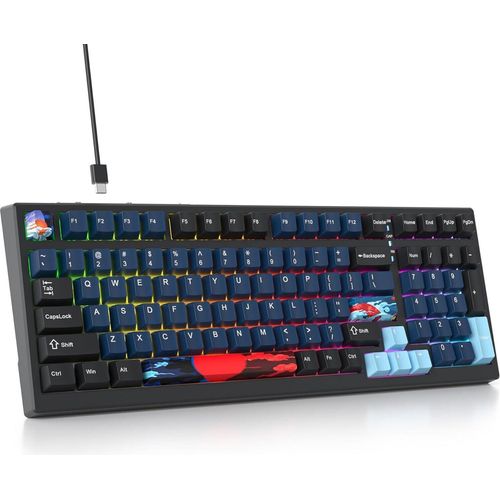 Gaming-Tastatur,hot-swap-fähige Tastatur mit weiße Schalter,Gasket RGB-Hintergrundbeleuchtung,98 Tasten Tastatur,PBT NKRO Keyboard für Windows-Laptop