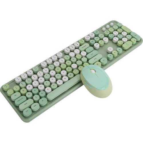 Tastatur- und Mauskombination für Windows, Retro Vintage Design Drahtlose Mauspaket mit USB-Empfänger für Computer, Ergonomische FN + Mutilmedia-Taste