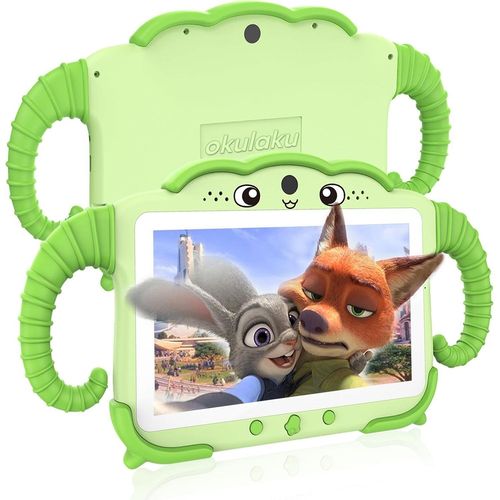 Tablet ab 3+ Jahre mit Kindgerechte Hülle 2GB RAM 64GB ROM Kindertablet Android 10 GO Quad Core WiFi Bluetooth Dual Kamera Lerntablett für Junge