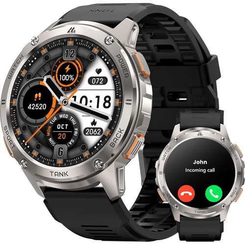 Smartwatch Herren mit 50m wasserdicht, Bluetooth anrufen Telefonfunktion,60+Tage Akkulaufzeit,5ATM Wasserdicht, Fitnessuhr mit 1,43