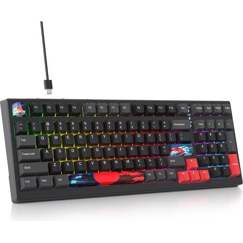 Gaming-Tastatur,hot-swap-fähige tastatur mit weiße Schalter,Gasket RGB-Hintergrundbeleuchtung,98 Tasten Tastatur,PBT NKRO keyboard für Windows-Laptop