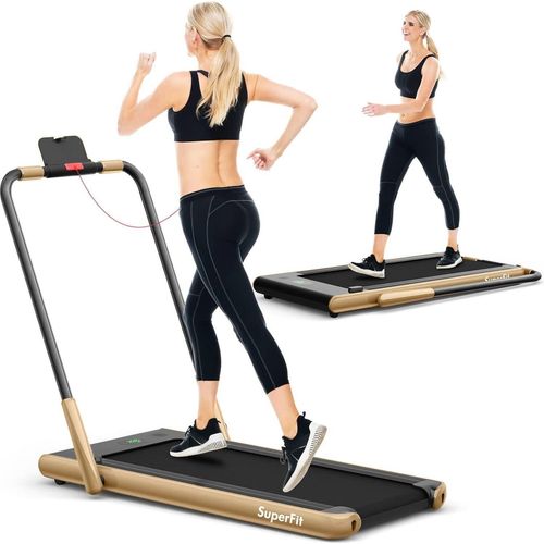 2-in-1 Laufband mit LED Display, App-Steuerung, Bluetooth Lautsprecher, Handyhalterung, einfachem Aufbau & tragbarem Design für effektives Training