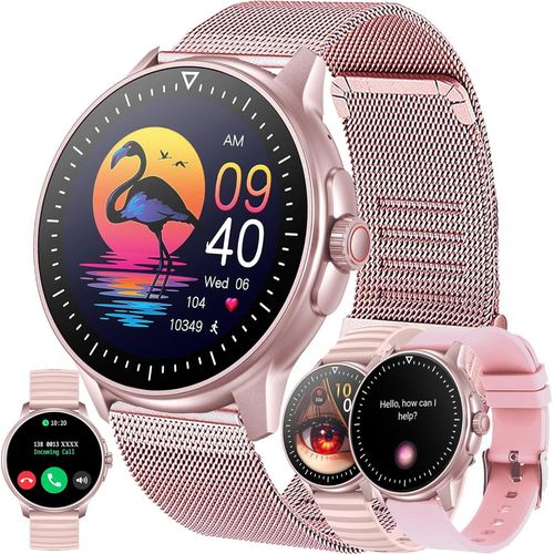 Damen-Smartwatch mit Telefonfunktion, 1,39 Zoll Touchscreen, IP68 wasserdicht, Sport mit Blutdruckmessgerät, SpO2, 123 Sportmodi, Android IOS