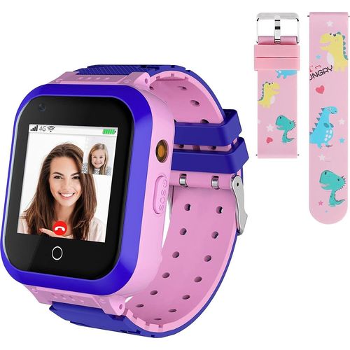 Kinder-Smartwatch IP67 Wasserdicht mit GPS-Position, Kamera, SOS, Anruf, Schrittzähler, Touchscreen, Video-Chat, WLAN, Bluetooth, Android IOS (Rosa)