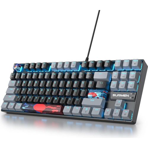 Gaming-Tastatur,87 Tasten kompakte RGB LED-Hintergrundbeleuchtung,kabelgebundene Tastatur mit USB Kabel,mit linearem roten Schalter für Windows PC Mac