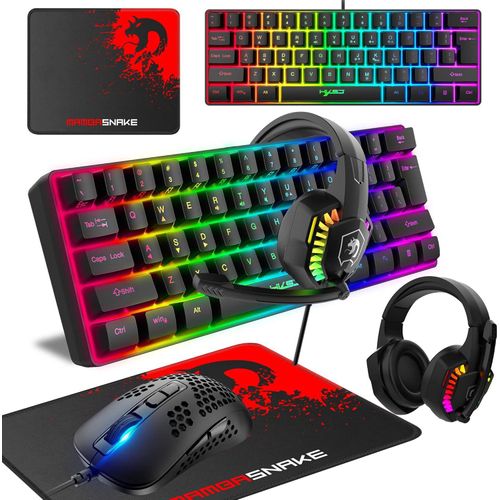 Gaming-Tastatur, 60% kabelgebunden, kompakt, 61 Tasten, 11 RGB-Lichteffekt mit vollen Tasten, Anti-Ghosting, kabelgebundene Gamng-Maus, 2400 DPI