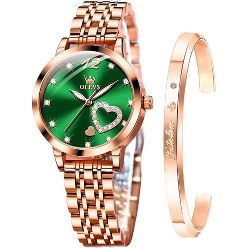 Damenuhr Geschenke Set mit Diamant Herzform Armband Roségold für Damen Weiblich Wasserdicht Analoge Quarz-Armbanduhren