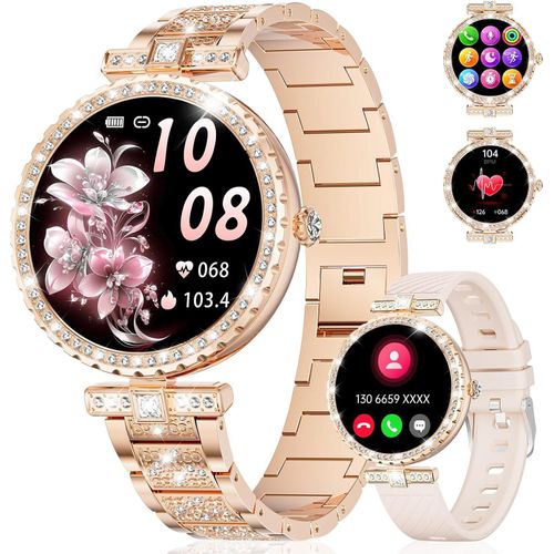 Fur Damen mit Telefonfunktion, AMOLED Diamond SpO2/Herzfrequenzmesser Schlafmonitor/Schrittzähler Kalorien,