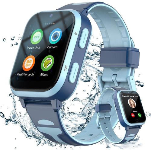 4G Smartwatch Kinder, GPS Tracker Telefon WiFi, Echtzeitposition, Videoanrufnachricht, Wasserdicht, SOS, Schrittzähler, Geofence, Anti-Lost