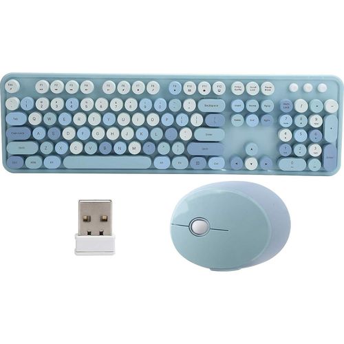 Tastatur- und Mausset, 2,4 GHz 104 Tasten Retro Schreibmaschinenstil Office Desktop Mechanische Tastatur Mäuse Kombination mit Multimedia-Taste(Blau)