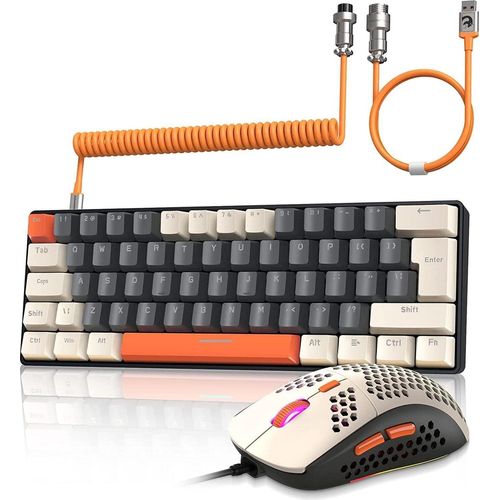 Kabelgebundene Gaming-Tastatur und -Maus-Kombination mit spiralförmigem USB-C-Kabel (QWERTY), mechanische Tastatur, klicken Sie auf blauen Schalter,