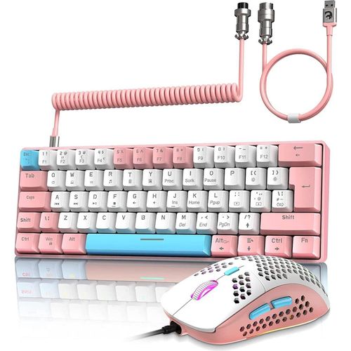 Kabelgebundene Gaming-Tastatur und -Maus-Kombination mit spiralförmigem USB-C-Kabel T60 Pro – Kompakt, 60 % UK-Layout (QWERTY), mechanische Tastatur