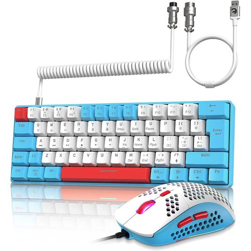 Kabelgebundene Gaming-Tastatur und -Maus-Kombination mit spiralförmigem USB-C-Kabel T60 Pro – Kompaktes 60 % UK-Layout (QWERTY), roter Schalter