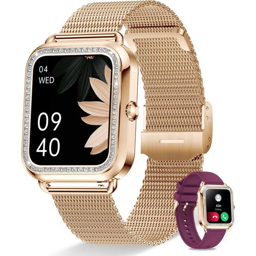 Damen-Smartwatch mit Telefonfunktion Sprachassistent, 1,59 Zoll,Schrittzähler, Herzfrequenzmesser, Schlafmonitor, Nachrichtenerinnerun Android IOS