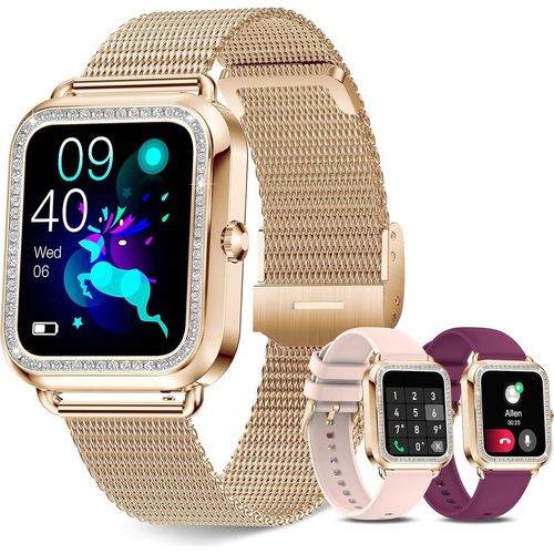 Smartwatch Damen,Telefonfunktion, Benachrichtigung Nachricht, 1.6 Zoll Aktivitäts Tracker mit 19 Sportmodi Herzfrequenz SpO2 19 Sportmodi iOS Android