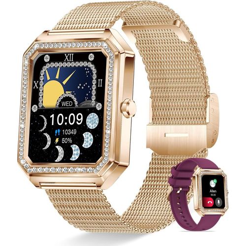 Smartwatch Damen mit Telefonfunktion 1,59 Zoll HD Voll Touchscreen Armbanduhr für Android iOS Fitnessuhr Sportuhr mit Schrittzähler Pulsuhr