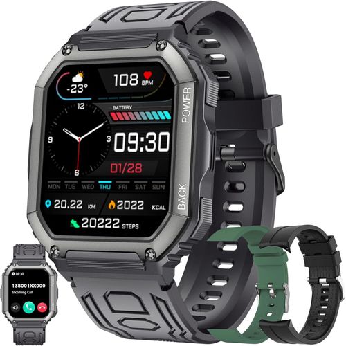 für Herren mit Telefonfunktion, HD-Sportuhr Bluetooth-Anrufen, Fitnessuhr, Pulsmesser, Schrittzähler mit 3 Uhrenarmbändern