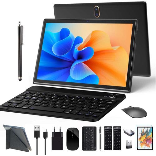 Tablet 10 Zoll 4G LTE (2 SIM Slot) Octa-Core Android 4GB RAM 64GB ROM 512GB Erweiterbar mit Tastatur Maus Schutzhülle 1080P FHD 13 MP Kamera