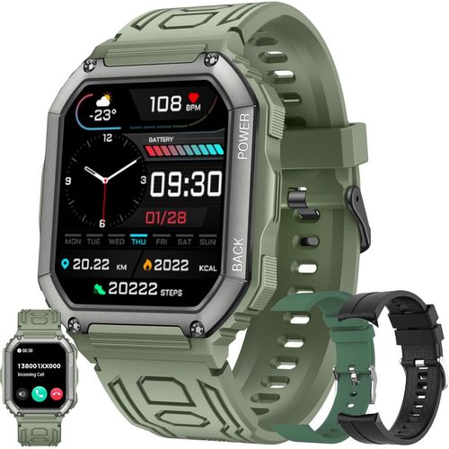 für Herren mit Telefonfunktion, HD-Sportuhr Bluetooth-Anrufen, Fitnessuhr, Pulsmesser, Schrittzähler mit 3 Uhrenarmbändern