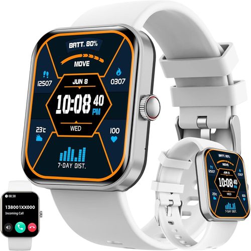 mit Telefonfunktion, HD Großbildschirm Sportuhr Herren mit Bluetooth-Anrufen Fitnessuhr Pulsmesser Schlafmonitor Schrittzähler