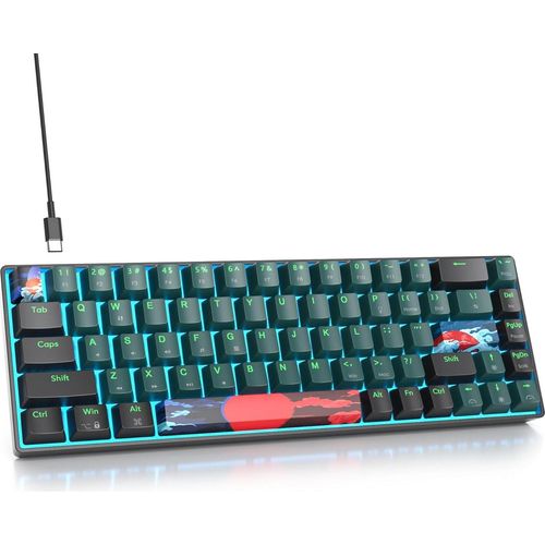 Gaming Tastatur 65 Prozent,68 Tasten mit Lineare rote Schalter,Eisblaues Licht,kabelgebundene mechanische Tastatur mit LED-Hintergrundbeleuchtung
