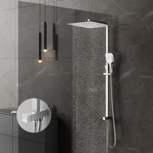 Duschsystem ohne Armatur, Regendusche Ohne Armatur,Duschset mit Duschkopf 30x30cm, Handbrause mit 3 Strahlarten, Edelstahl Duschstange