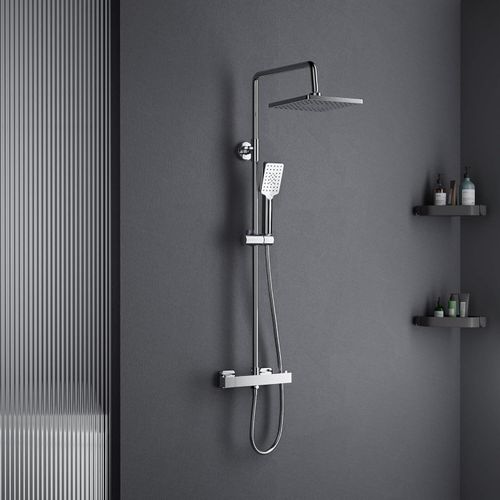Duscharmatur Komplettset,Regendusche mit Thermostat,Duschsystem mit Thermostat,Regendusche Höhenverstellbar 80-115cm,Duschsysteme mit Kopfbrause