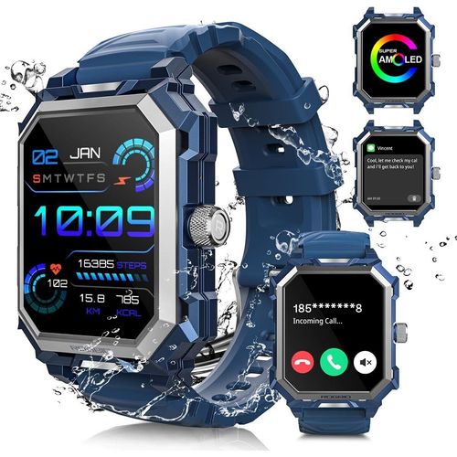 Smartwatch mit Telefonfunktion IP69 wasserdichte Titan Fitnessuhr Herzfrequenz Blutdruck