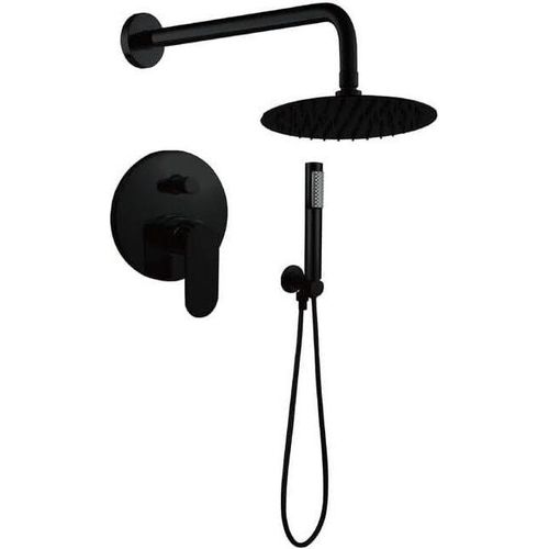 Duscharmatur Komplettset Schwarz, Regendusche Set, Shower System, Mit Runder 8-Zoll-Edelstahl-Kopfbrause und Edelstahl-Handbrause