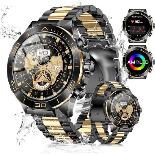 Smartwatch Herren Militär mit Metallband, mit 1.43