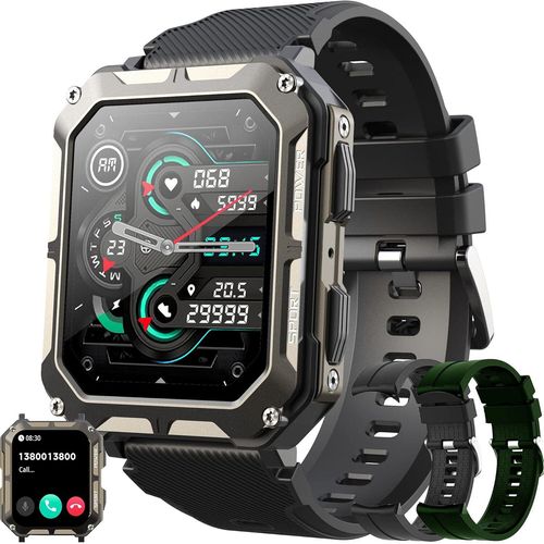 Herren Smartwatch mit Telefonfunktion, 1,81 Zoll Touchscreen wasserdicht Blutdruckmessgerät, Herzfrequenz, Schrittzähler,123 Sportmodi iOS Android