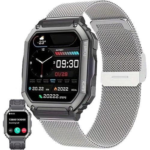 Herren Smartwatch mit Telefonfunktion, AMOLED 5ATM wasserdichte Fitness Taschenlampe Schrittzähler, Herzfrequenz, SpO2, Sportuhr, Aktivitätstracker