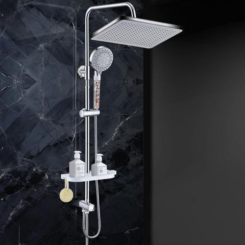 Duschkopf 30x20cm Eckig Regendusche ohne Armatur 5 Funktions Handbrause Duscharmatur mit Ablage Duschbrause mit Schlauch und Halterung Verstellbares