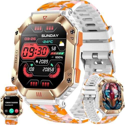 Fur Herren mit Telefonfunktion, 5ATM wasserdichte Fitnessuhr mit Schrittzähler Herzfrequenz, SpO2, Sportuhr Aktivitätstracker