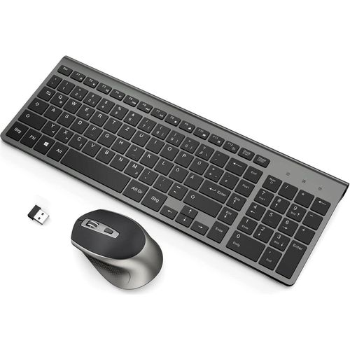 Tastatur Und Maus Set Kabellos, USB 2.4GHZ Ultra Dünn Fortgeschrittene Tastatur Maus Kabellos Combo QWERTZ Layout (Deutsch Layout)