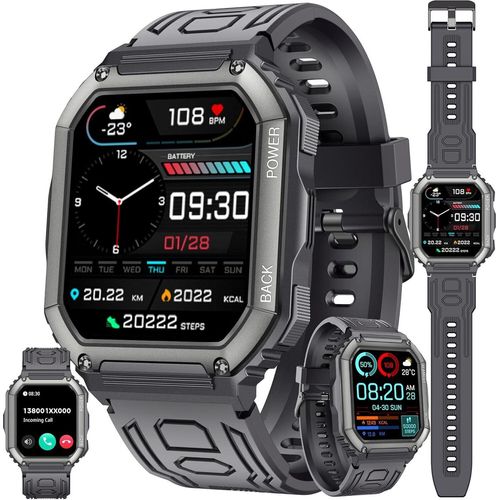 Herren Smartwatch mit Telefonfunktion, AMOLED 5ATM wasserdichte Fitness Taschenlampe Schrittzähler, Herzfrequenz, SpO2, Sportuhr, Aktivitätstracker