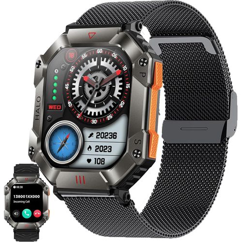 Fur Herren mit Telefonfunktion, 5ATM wasserdichte Fitnessuhr mit Schrittzähler Herzfrequenz, SpO2, Sportuhr Aktivitätstracker