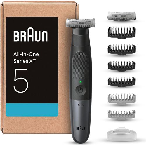 Haarschneidemaschine Profi (recycelbare Verpackung), 6 Aufsätze für 3-Tage-Bart, Körper, Intimbereich, Bartschneider, Reisebeutel