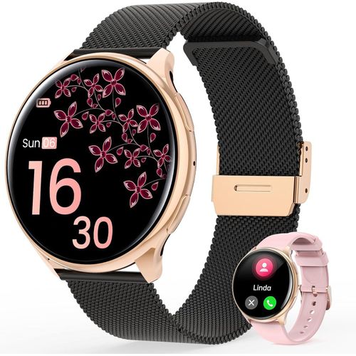 Fur Damen mit Telefonfunktion, runde Full-Touch-HD-Bildschirmuhr SpO2/Menstruationszyklus/Schlafmonitor/IP68 wasserdicht/Fitnesstracker