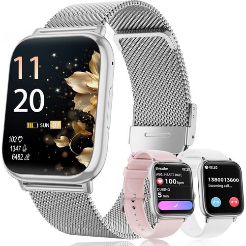 Fur Damen mit Telefonfunktion, / SpO2 / Menstruationszyklus 24H Herzfrequenz / Schlafmonitor / IP68 wasserdicht / Fitnesstracker