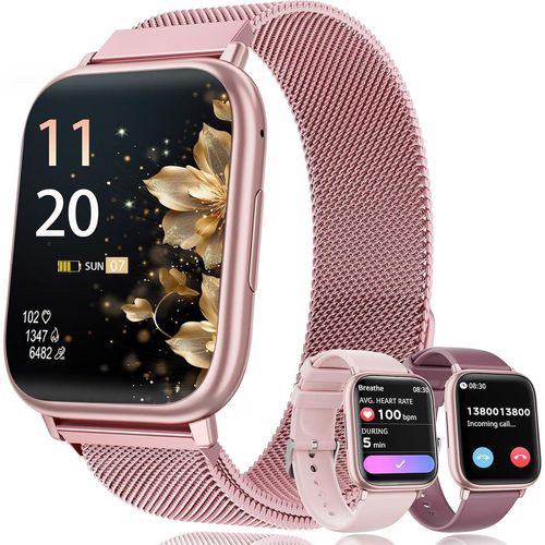 Fur Damen mit Telefonfunktion, / SpO2 / Menstruationszyklus 24H Herzfrequenz / Schlafmonitor / IP68 wasserdicht / Fitnesstracker