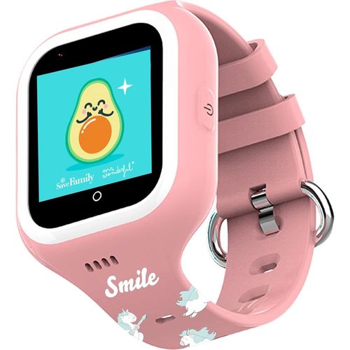 Kinder-Smartwatch mit GPS, Video- und Sprachanrufen, SOS-Taste, Schulmodus, IP67 wasserdicht, animierten Hintergründen und Sicherheitszonen.