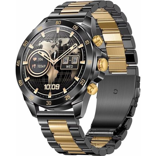 Smartwatch Herren Metallarmband Gold Silber Schwarz Edelstahl, Robust, Gesundheitsuhr mit Blutdruckmessung, Telefonfunktion, Pulsuhr für Android, iOS