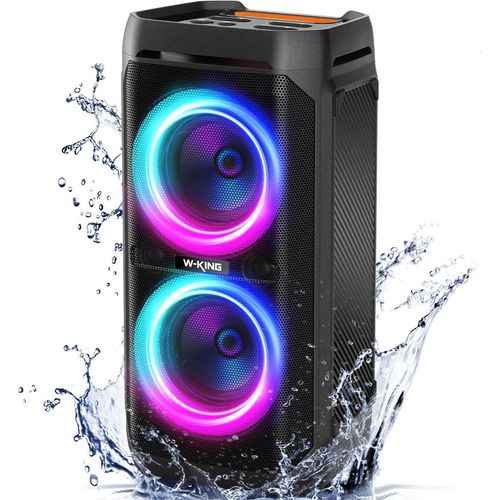 W-KING 220W Peak Bluetooth Lautsprecher Groß, 115dB Lauter Sound, Power Party Boombox Musikbox, Tiefer Bass, Tragbarer Lautsprecher, V5.3, IPX6, RGB