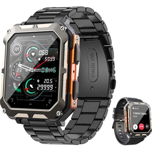 LOYEWAIER Smartwatches, Men's Fashion, Bluetooth Calling, Multiple Sports Modes, Fitness Tracker, Black Silicone,Compatible with Android & IOS, Orange