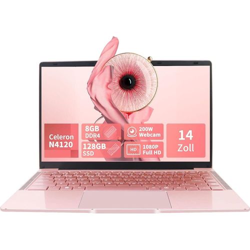 LONGEVINCE 14 Zoll Laptop, 8 GB RAM, DDR4, Ultrabook, 1920 x 1080 IPS, Celeron N4120 (bis zu 2,6 GHz), USB 3.0, Deutsche Tastaturfolie, 8GB+128GB SSD