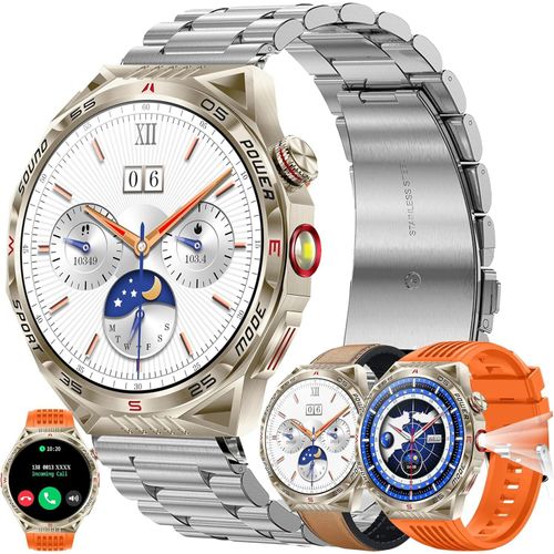mit Telefonfunktion, 1,85” AMOLED 5ATM Rund Smart Watch Aktivitätstracker mit 123 Sportmodi Blutdruck Schlafmonitor Schrittzähler Armbanduhr