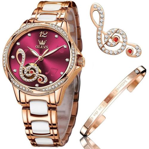 Damenuhren mit Automatikaufzug Damenuhren in Roségold mit Diamanten Luxuskleider weiße Keramikarmbanduhren Damen Armbanduhren