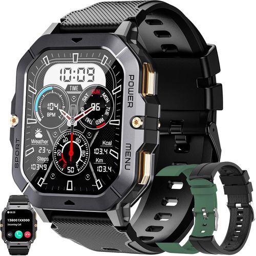 mit Telefonfunktion, 5ATM Armbanduhr 100+ Sportmodi Aktivitätstracker mit Blutdruck Schlafmonitor Fitness Tracker für IOS Android, 3 Uhrenarmbänder